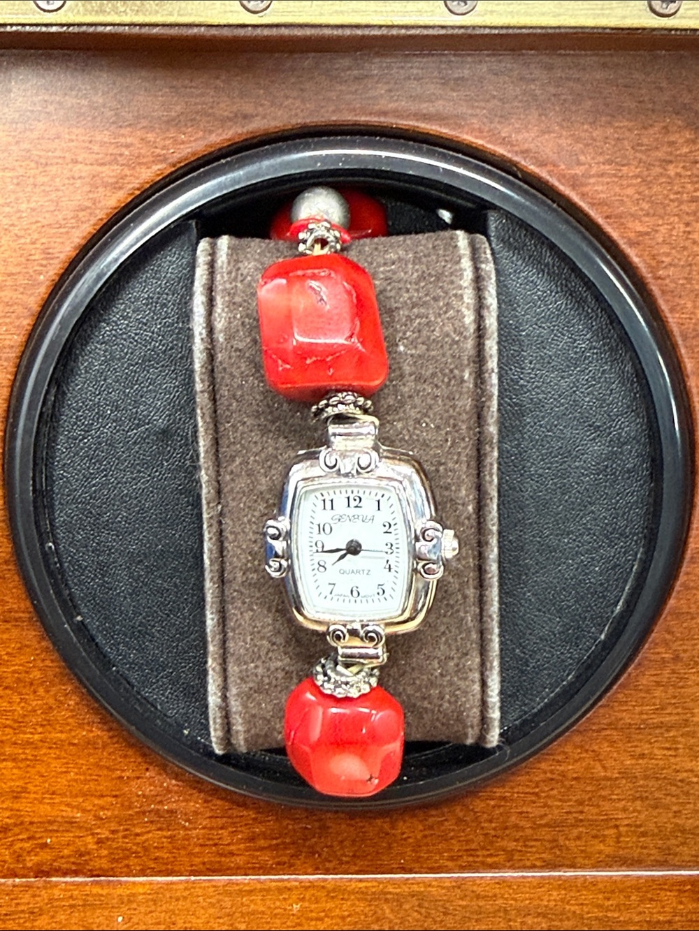 Gorgeous Geneva Red Rocks Beaded Quartz Bracelet Watch